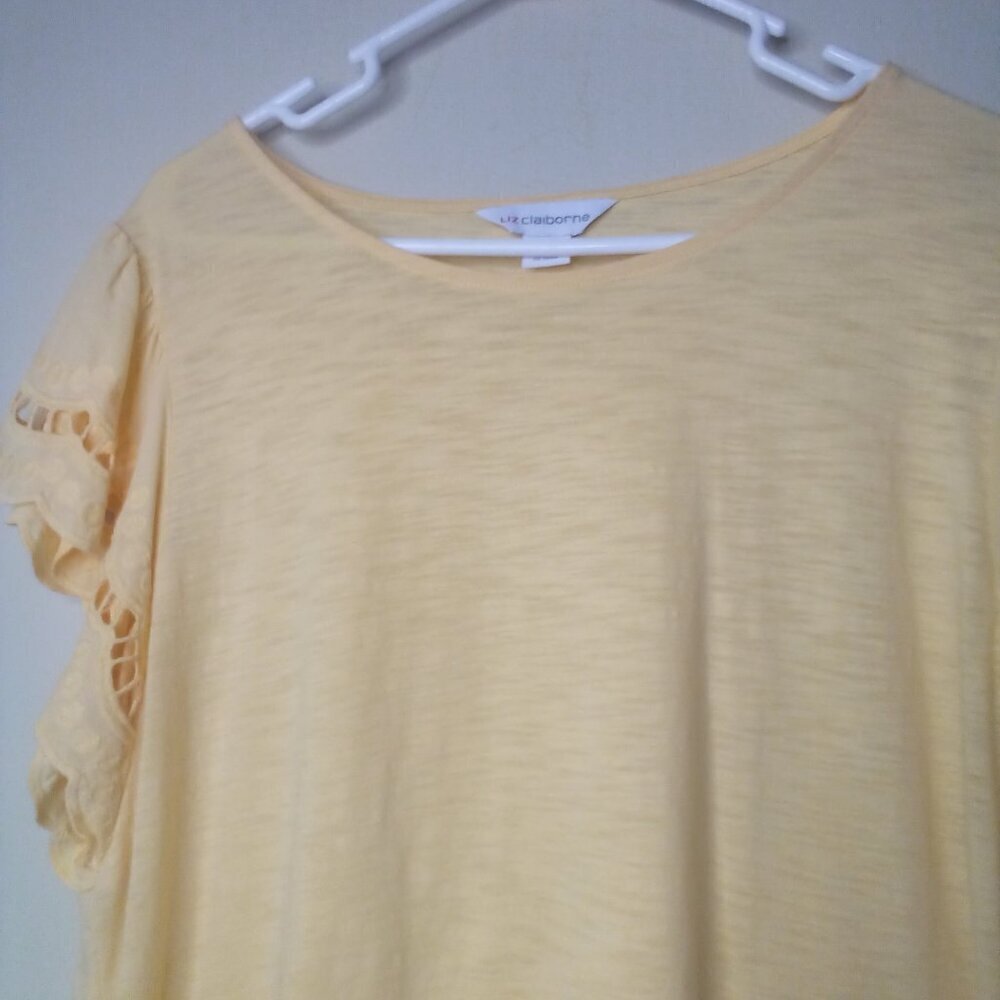 Liz Claiborne Shirt Women XL Eyelet Scallop Short Sleeve Peach Light Orange - Picture 4 of 15